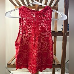 Red Lace Sleeveless Crop Top